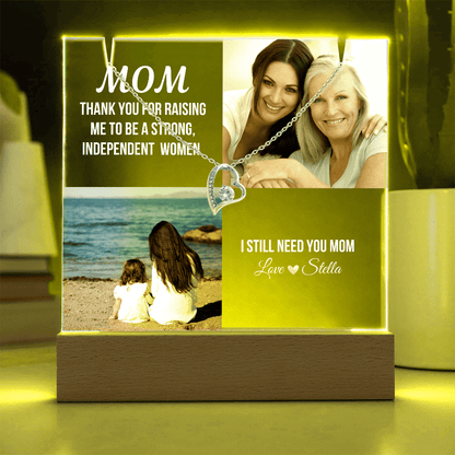Personalized Acrylic Plaque and Heart Necklace Gift for Mom
