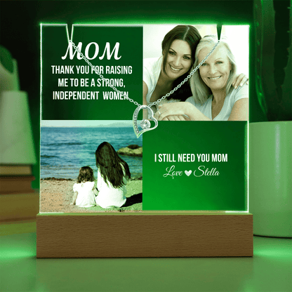 Personalized Acrylic Plaque and Heart Necklace Gift for Mom