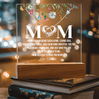 Personalized Acrylic Plaque and Heart Necklace for Mom Gift