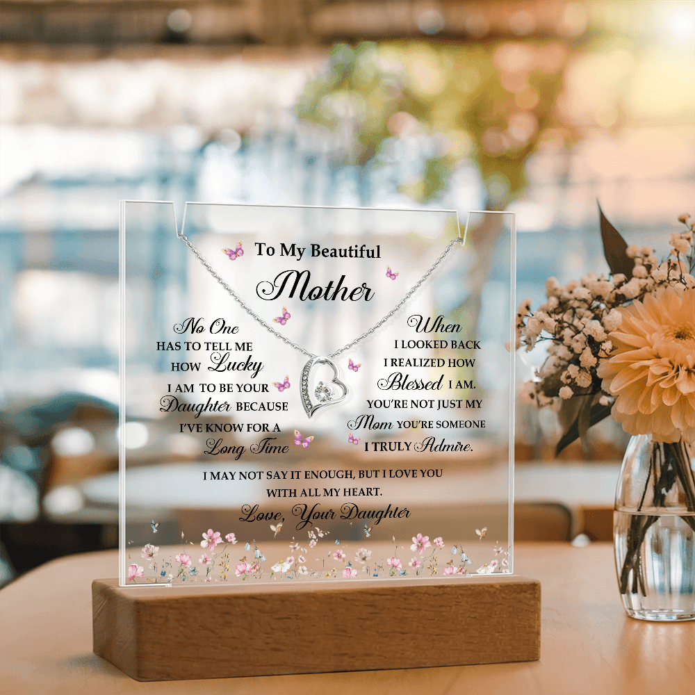 Acrylic Plaque and Heart Necklace for Mom