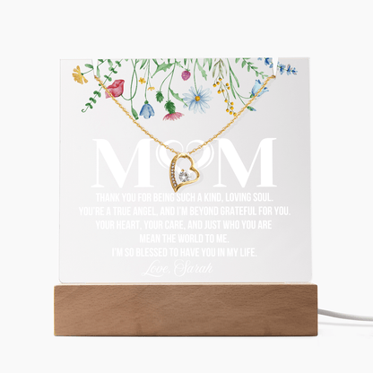 Personalized Acrylic Plaque and Heart Necklace for Mom Gift