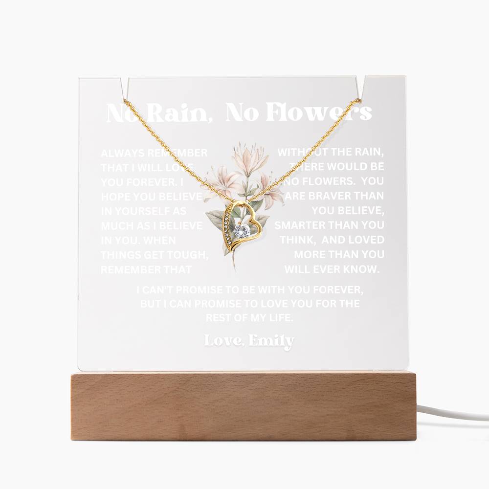 Personalized Birth Flower Night Light Acrylic Plaque Necklace Gift