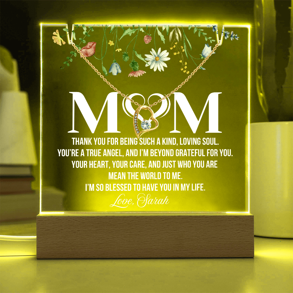 Personalized Acrylic Plaque and Heart Necklace for Mom Gift
