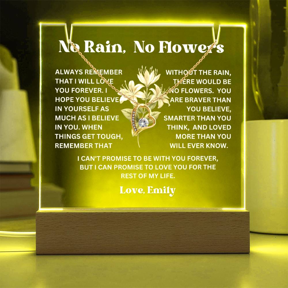 Personalized Birth Flower Night Light Acrylic Plaque Necklace Gift
