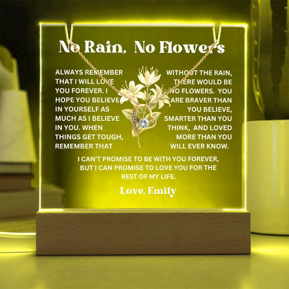 Personalized Birth Flower Night Light Acrylic Plaque Necklace Gift