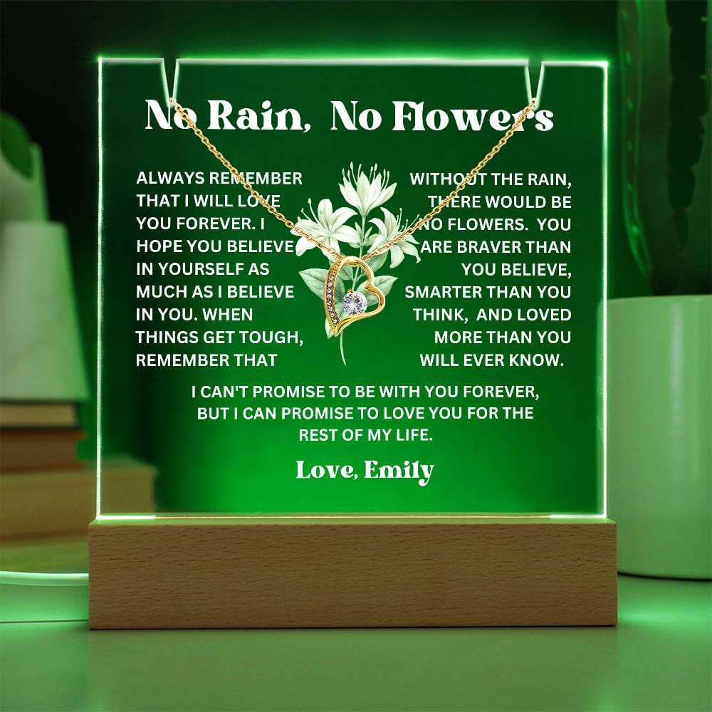Personalized Birth Flower Night Light Acrylic Plaque Necklace Gift