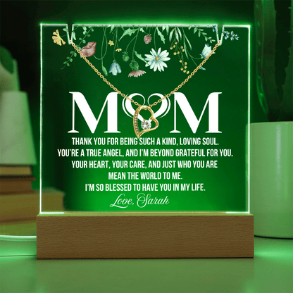 Personalized Acrylic Plaque and Heart Necklace for Mom Gift