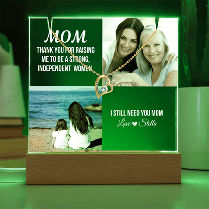 Personalized Acrylic Plaque and Heart Necklace Gift for Mom