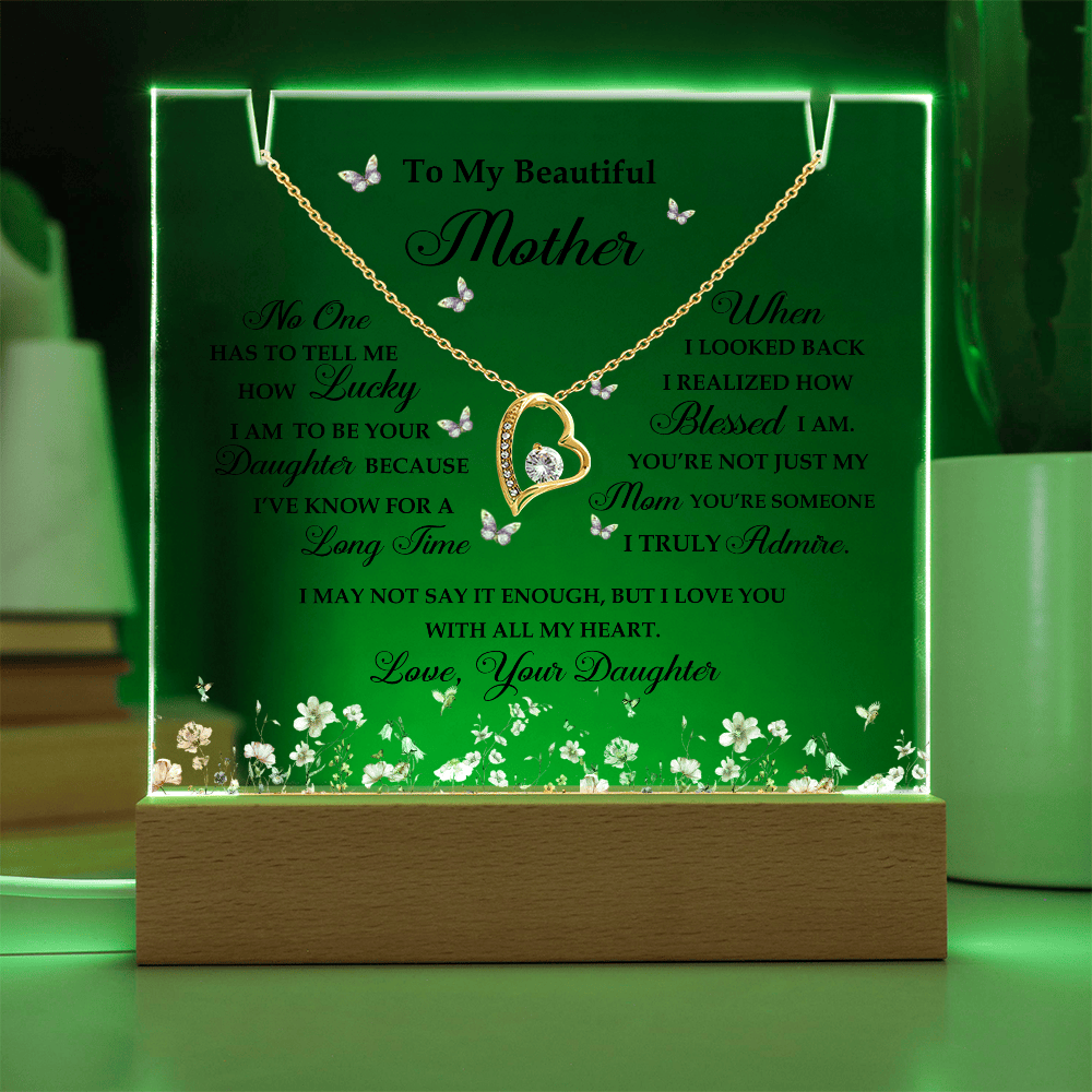 Acrylic Plaque and Heart Necklace for Mom
