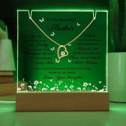 Acrylic Plaque and Heart Necklace for Mom