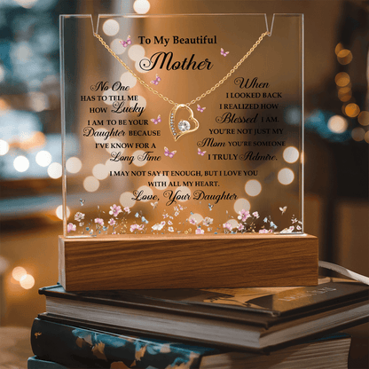 Acrylic Plaque and Heart Necklace for Mom
