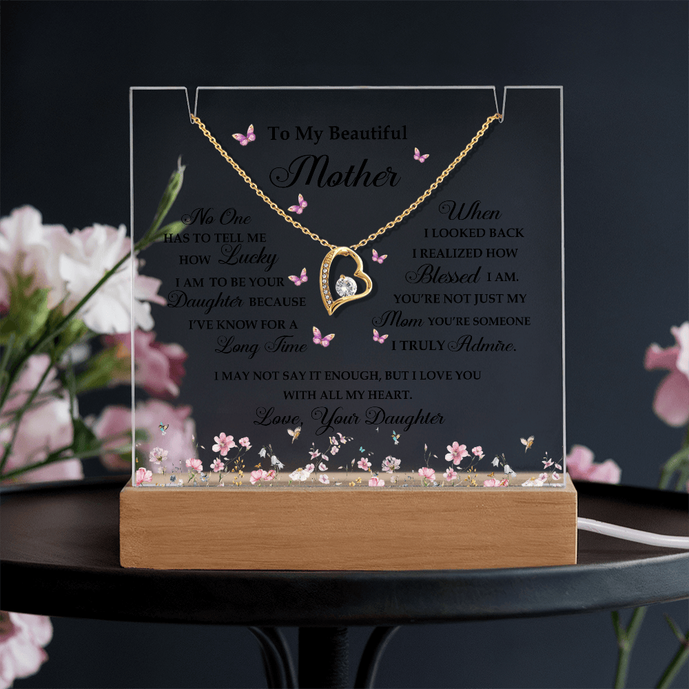 Acrylic Plaque and Heart Necklace for Mom