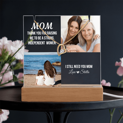 Personalized Acrylic Plaque and Heart Necklace Gift for Mom