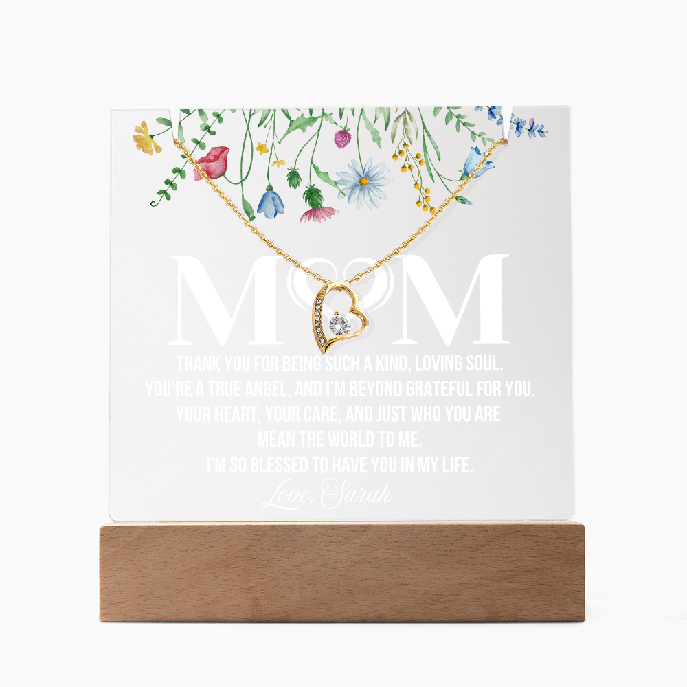 Personalized Acrylic Plaque and Heart Necklace for Mom Gift