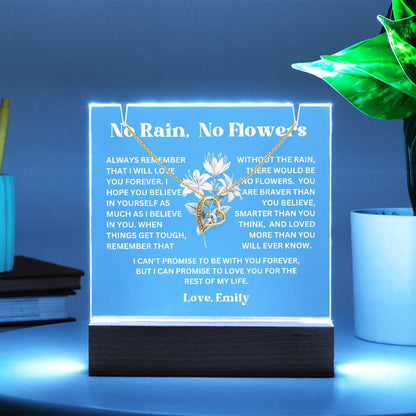 Personalized Birth Flower Night Light Acrylic Plaque Necklace Gift