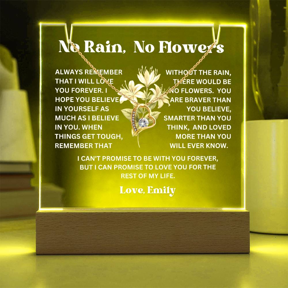 Personalized Birth Flower Night Light Acrylic Plaque Necklace Gift