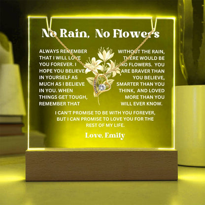 Personalized Birth Flower Night Light Acrylic Plaque Necklace Gift