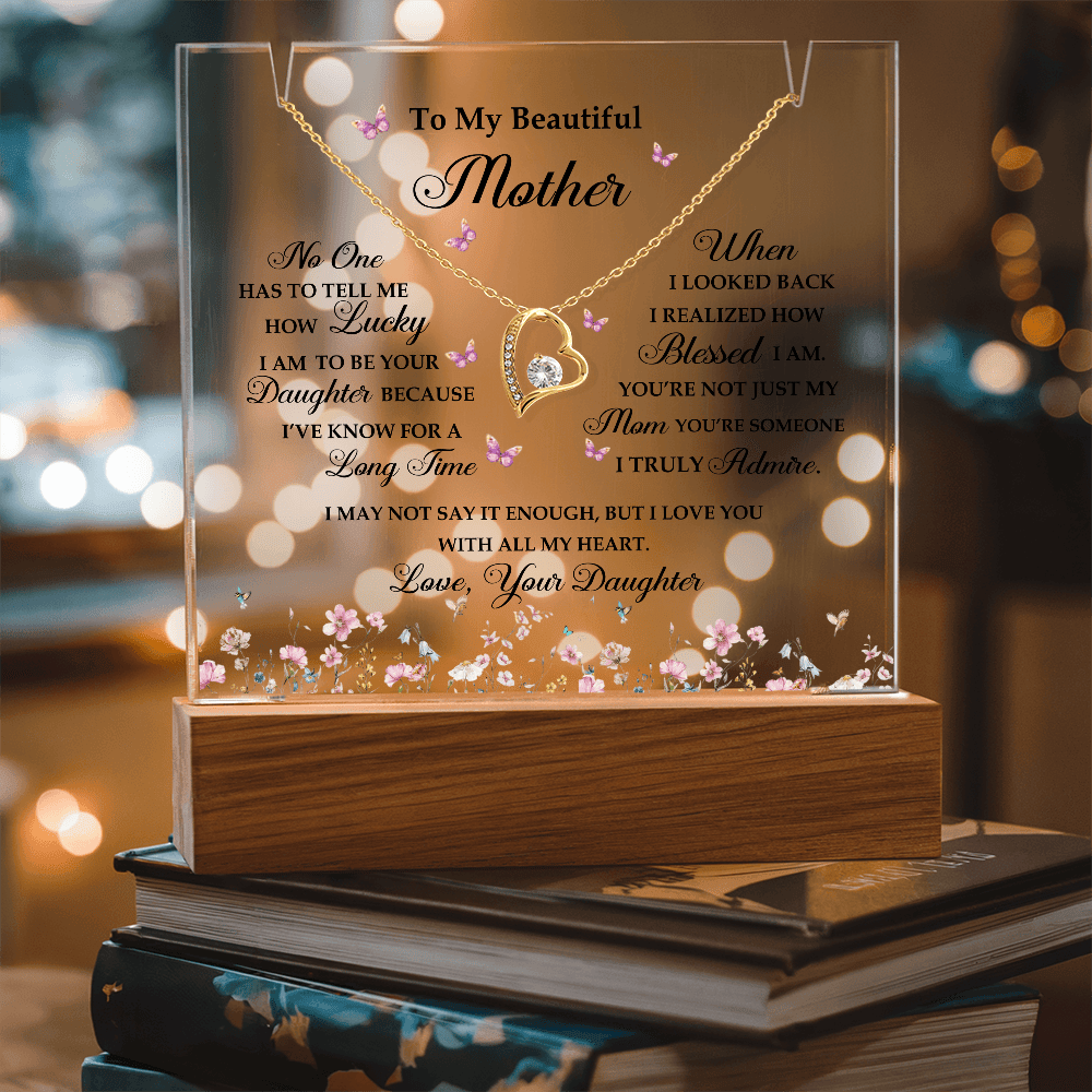 Acrylic Plaque and Heart Necklace for Mom