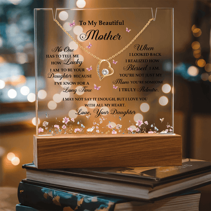 Acrylic Plaque and Heart Necklace for Mom