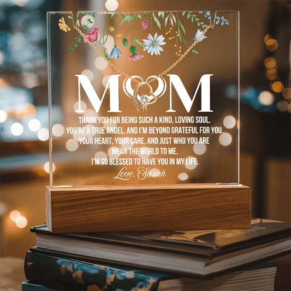 Personalized Acrylic Plaque and Heart Necklace for Mom Gift