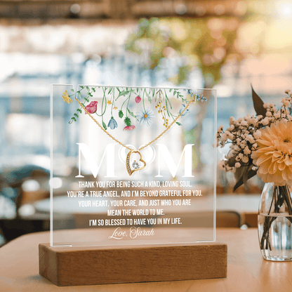 Personalized Acrylic Plaque and Heart Necklace for Mom Gift