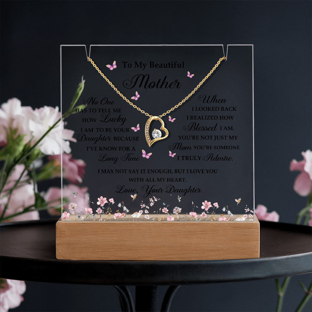 Acrylic Plaque and Heart Necklace for Mom