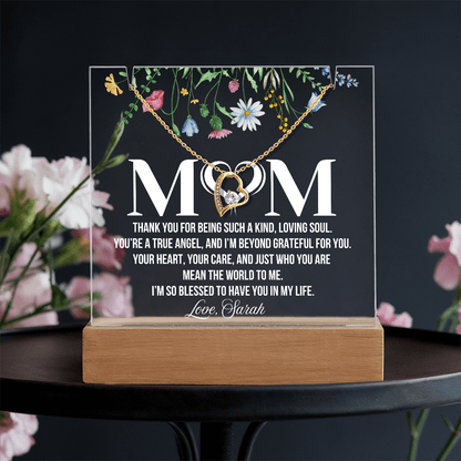 Personalized Acrylic Plaque and Heart Necklace for Mom Gift
