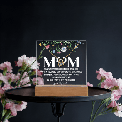 Personalized Acrylic Plaque and Heart Necklace for Mom Gift