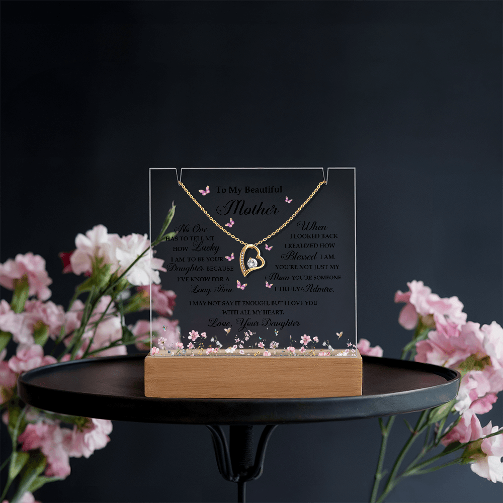 Acrylic Plaque and Heart Necklace for Mom