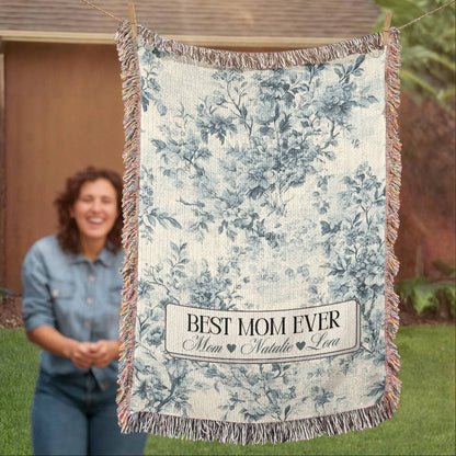 Personalized French Toile Woven Blanket Gift For Mom