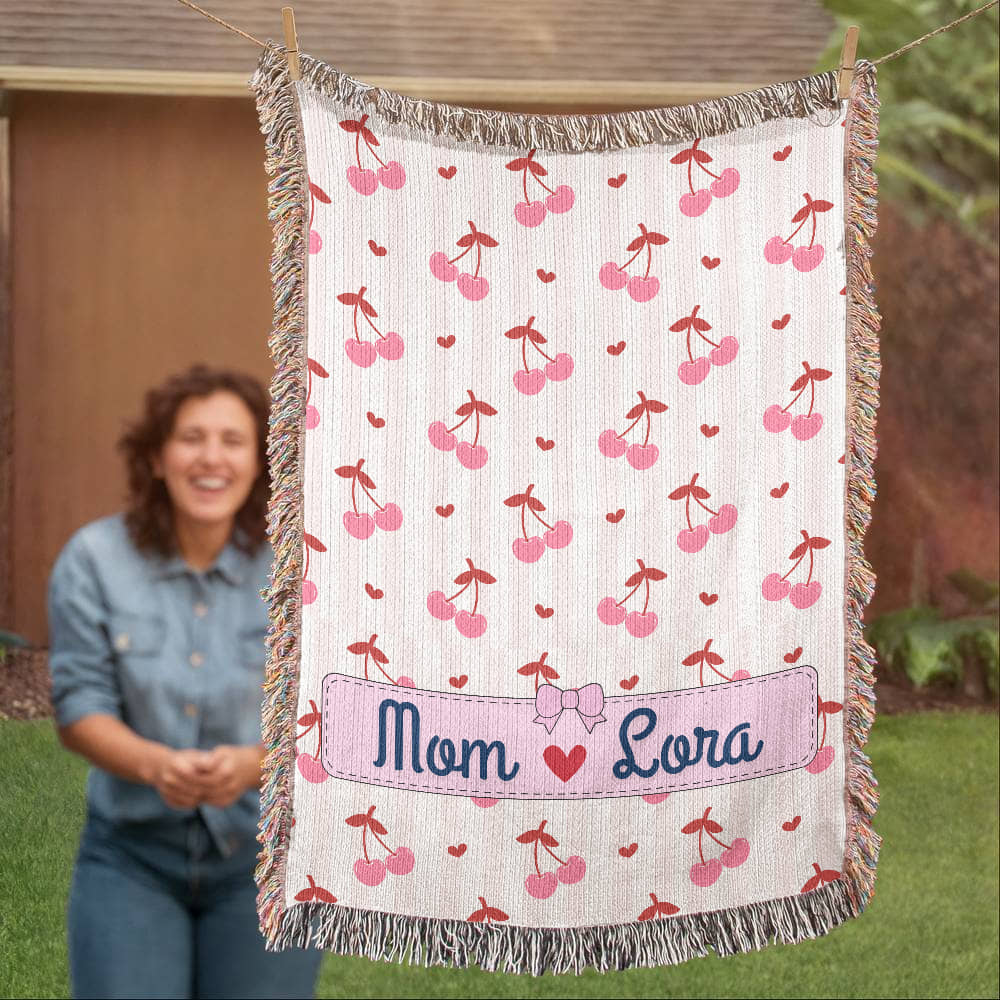 Personalized mom Daughter Woven Blanket