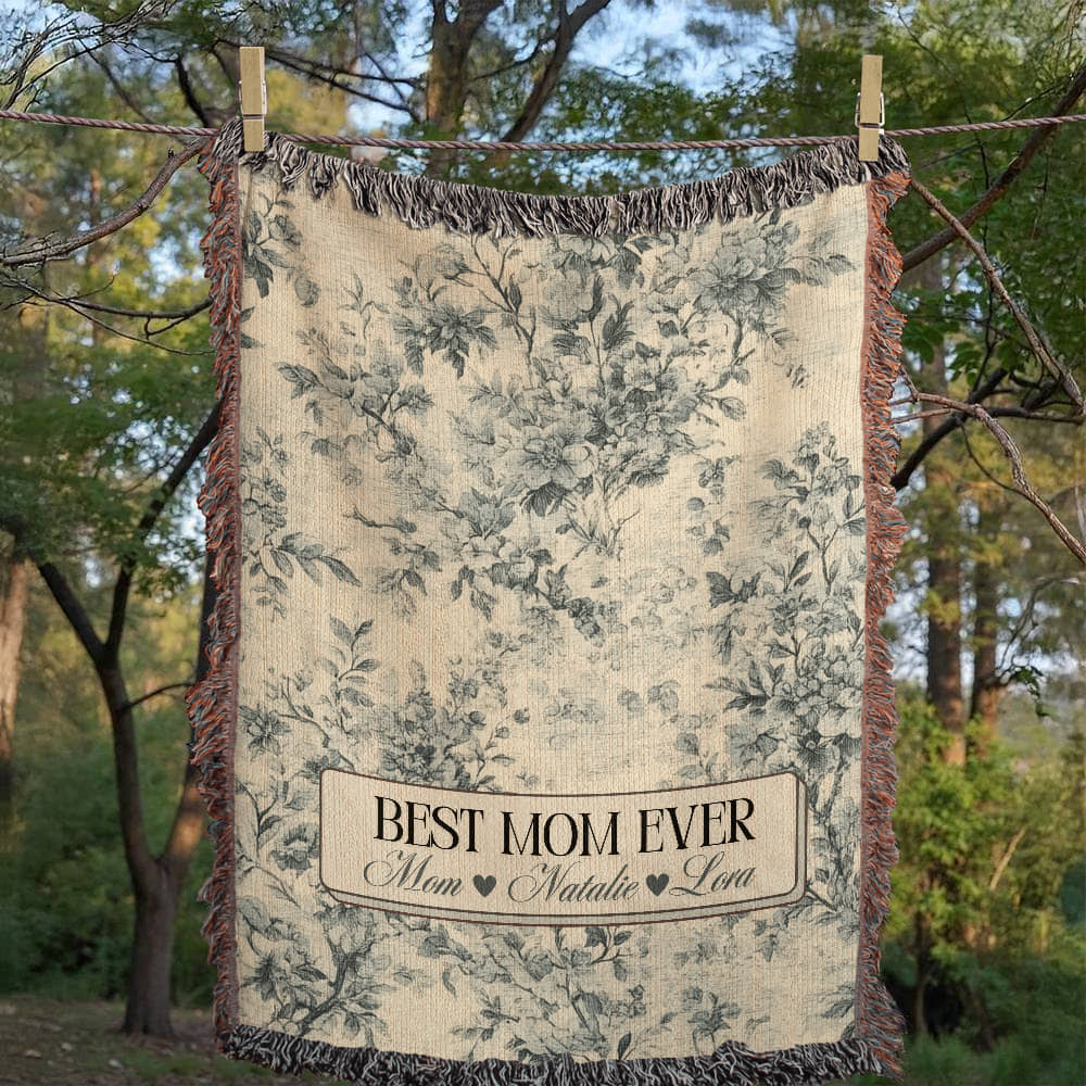 Personalized French Toile Woven Blanket Gift For Mom