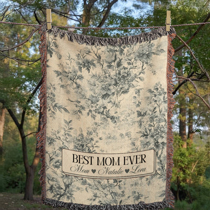 Personalized French Toile Woven Blanket Gift For Mom