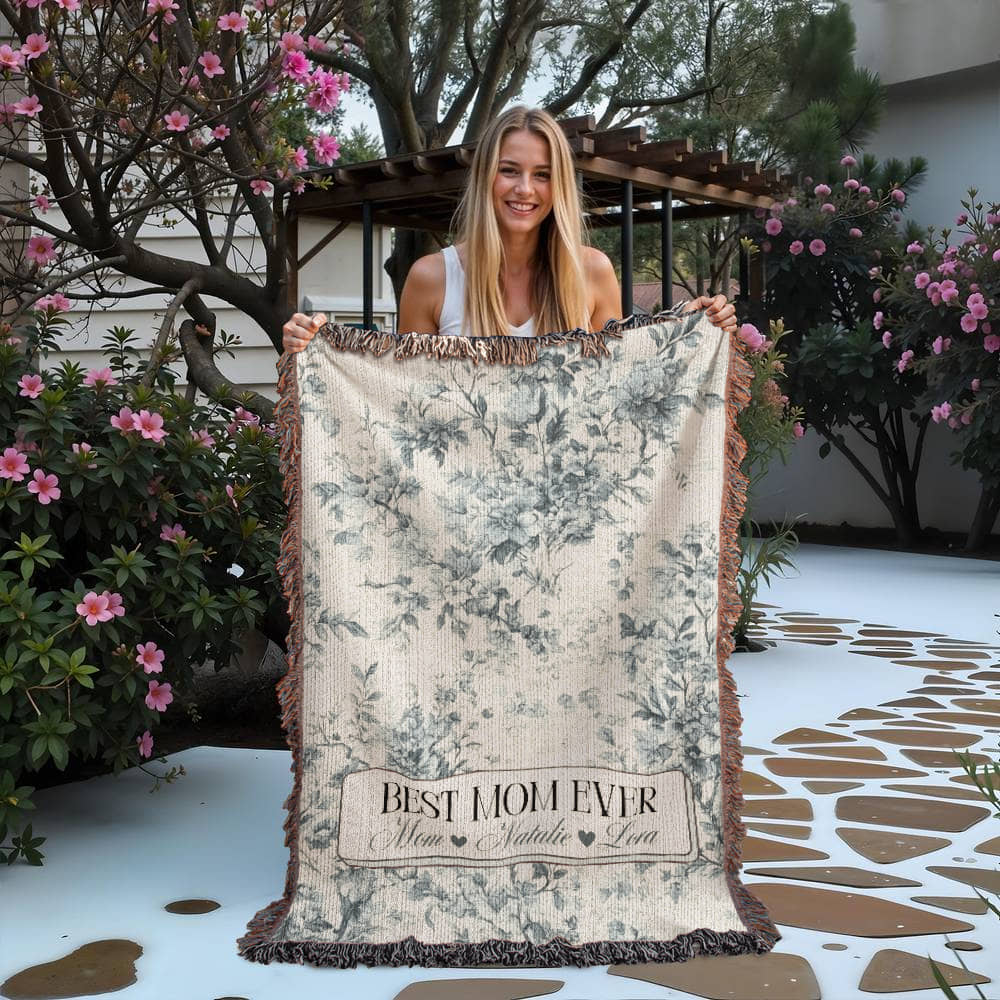 Personalized French Toile Woven Blanket Gift For Mom