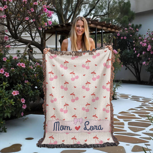 Personalized mom Daughter Woven Blanket