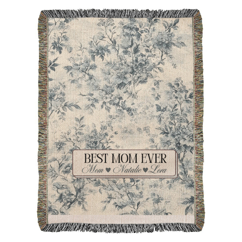 Personalized French Toile Woven Blanket Gift For Mom