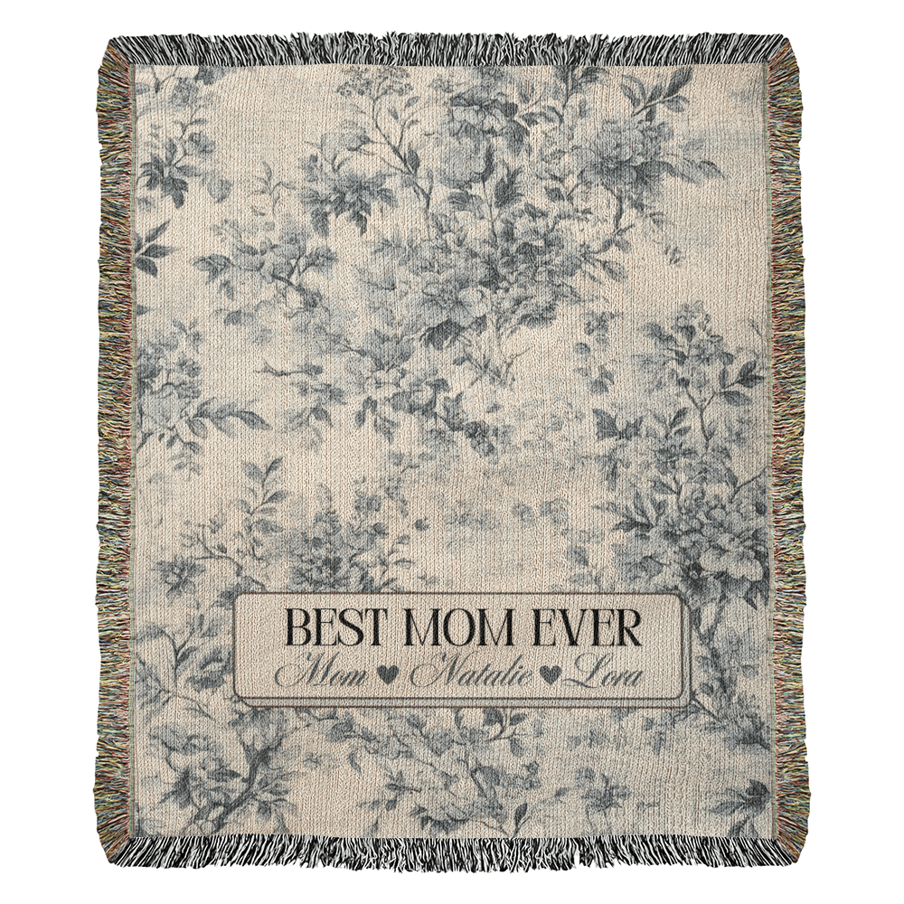 Personalized French Toile Woven Blanket Gift For Mom