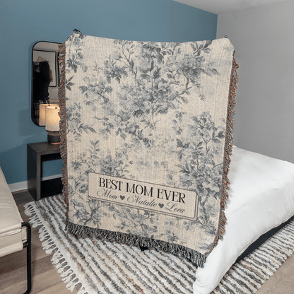 Personalized French Toile Woven Blanket Gift For Mom
