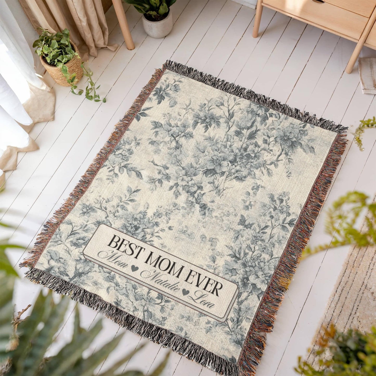 Personalized French Toile Woven Blanket Gift For Mom