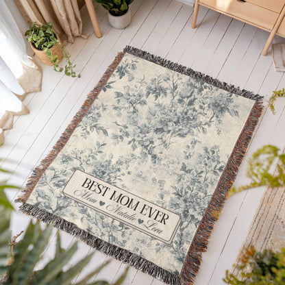 Personalized French Toile Woven Blanket Gift For Mom