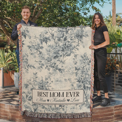 Personalized French Toile Woven Blanket Gift For Mom