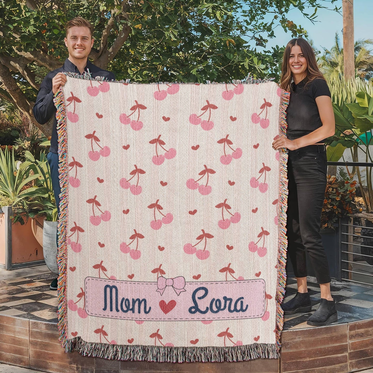 Personalized mom Daughter Woven Blanket