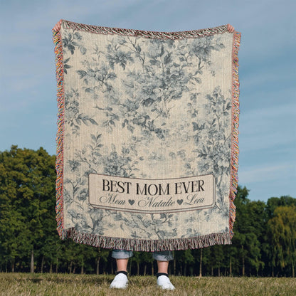 Personalized French Toile Woven Blanket Gift For Mom