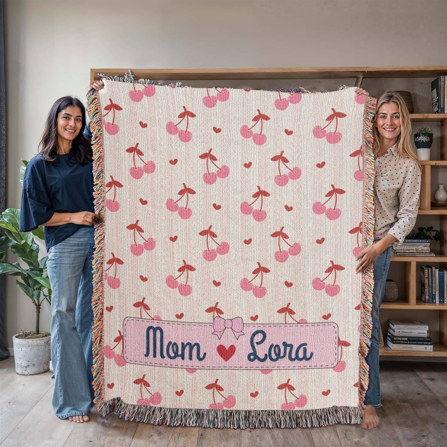 Personalized mom Daughter Woven Blanket