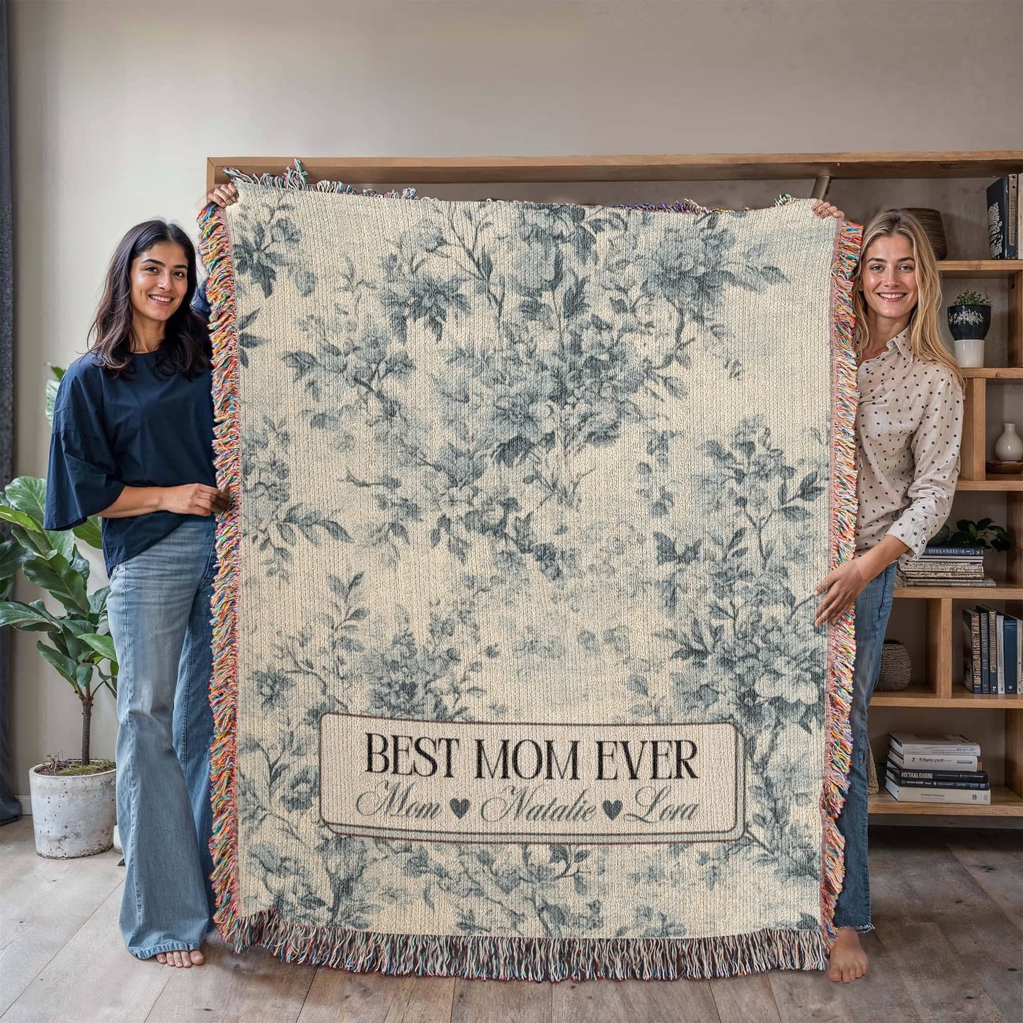 Personalized French Toile Woven Blanket Gift For Mom