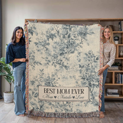 Personalized French Toile Woven Blanket Gift For Mom