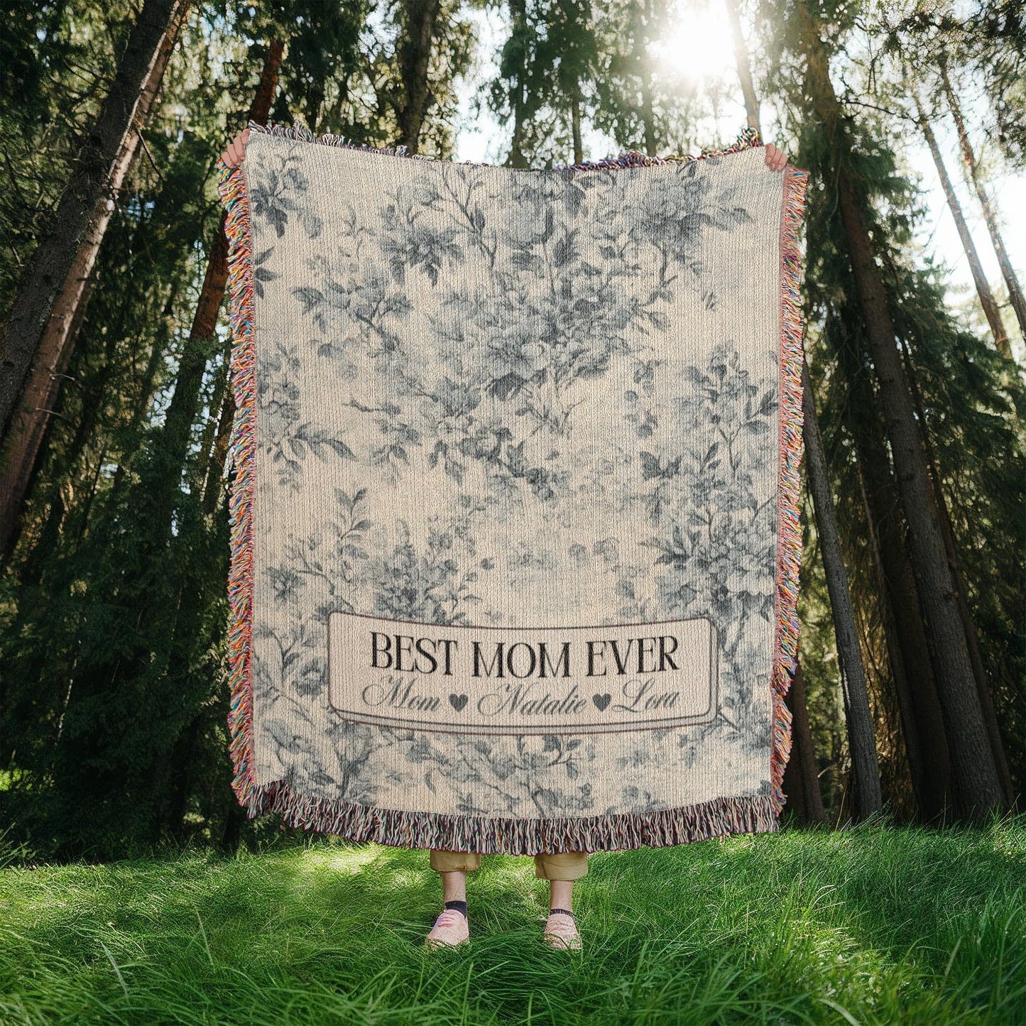 Personalized French Toile Woven Blanket Gift For Mom