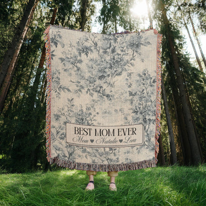 Personalized French Toile Woven Blanket Gift For Mom
