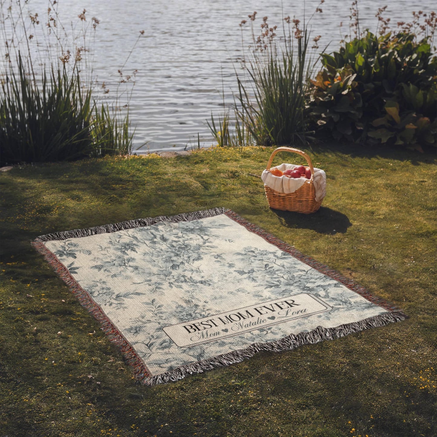 Personalized French Toile Woven Blanket Gift For Mom