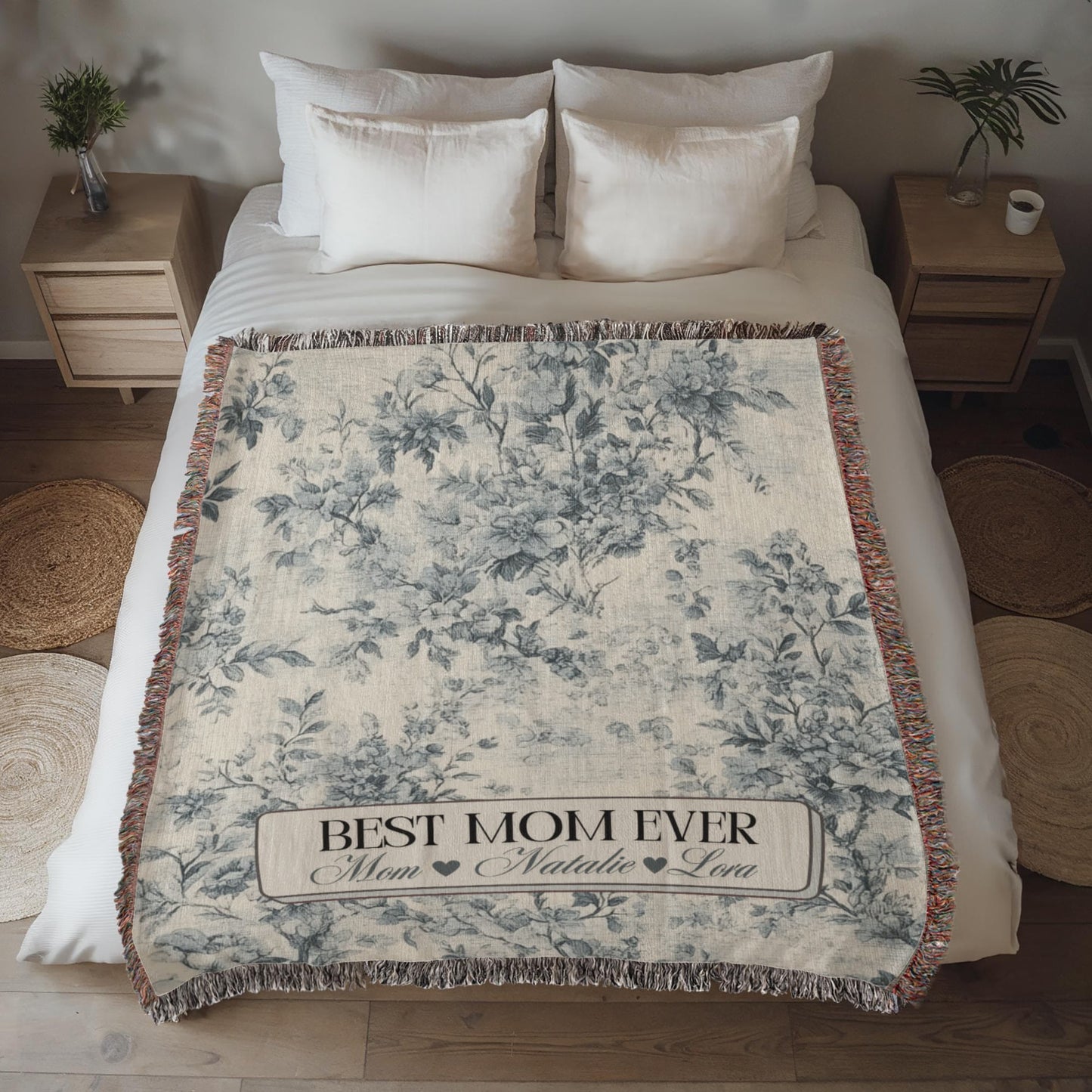 Personalized French Toile Woven Blanket Gift For Mom